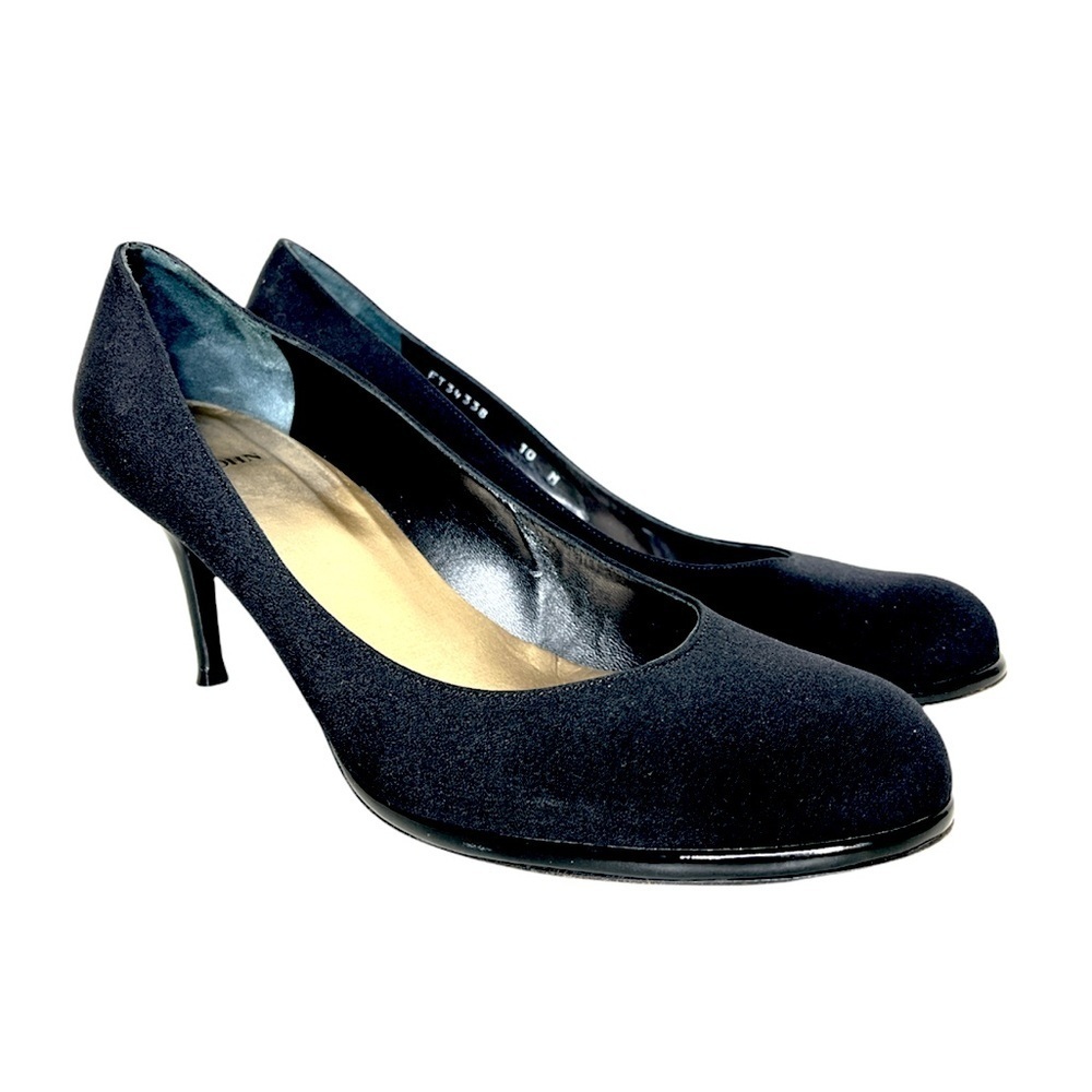 St. John Satin Classic Black Pumps Patent Cone Heel 10 M